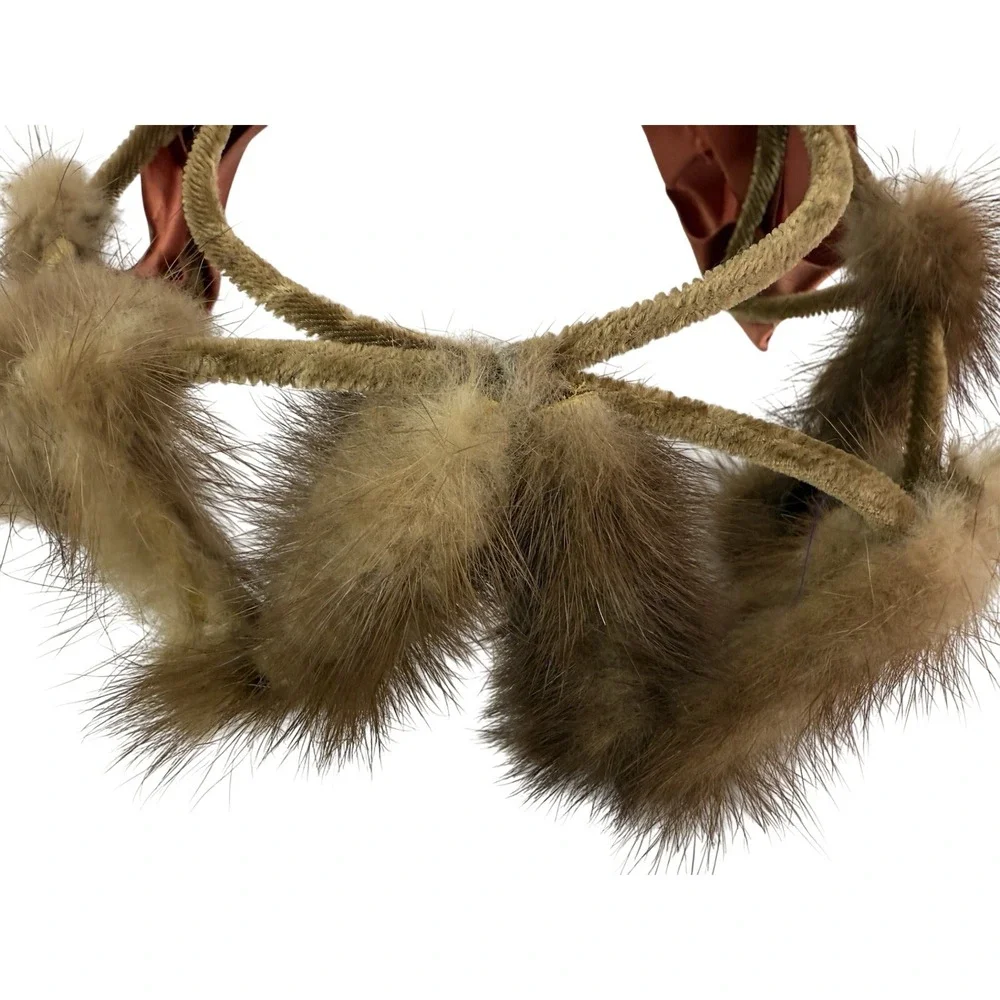 VINTAGE Union‎ Made Fur Circlet Hat Satin Bow Brown Piece Mid Century MCM - Picture 6 of 8